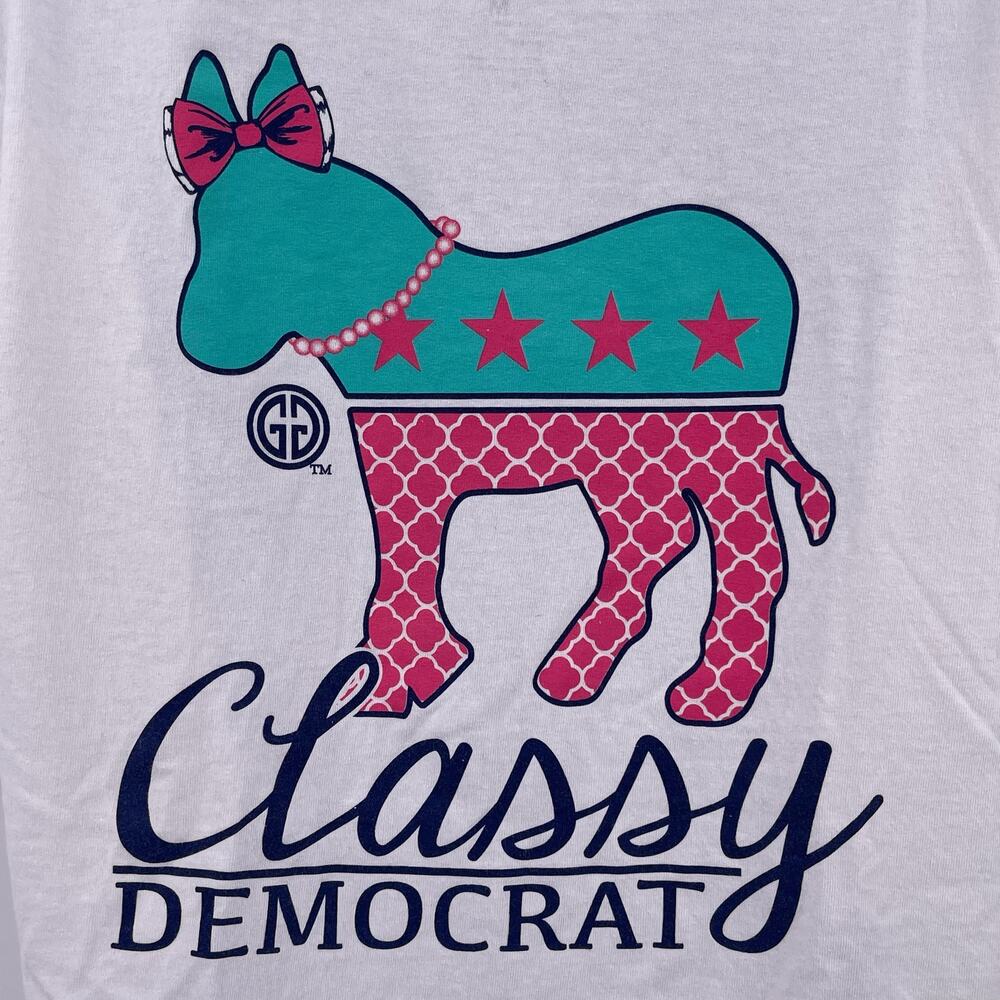Girlie Girl Sz M Classy Democrat T Shirt White Crewneck Short Sleeve 100% Cotton